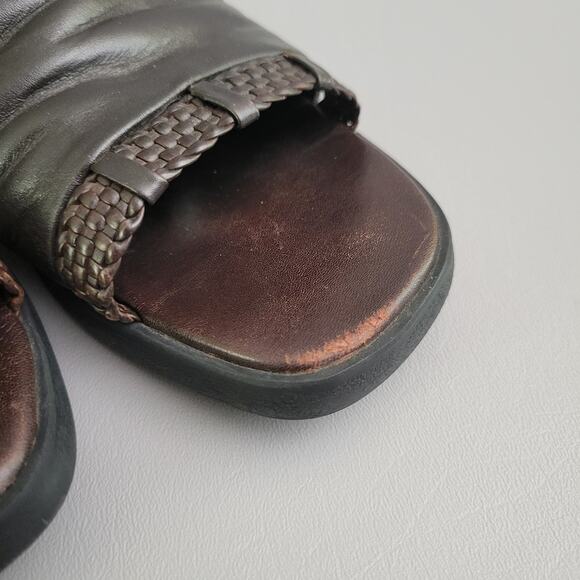 Cole Haan Cassidy Leather Slip On Slides Dark Brown VTG 90s Chunky Heel 10.5 - Picture 6 of 11